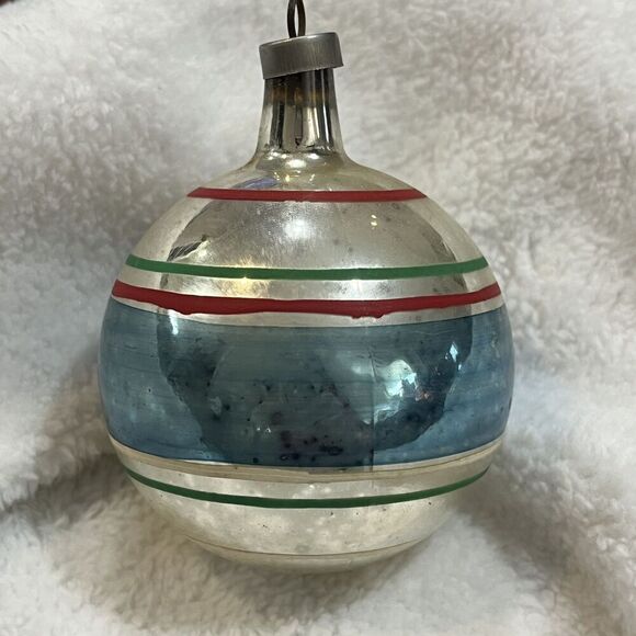 Vintage 1950’s Mercury Glass & Striped Ornament**U.S.A.**3.5”H** - Picture 2 of 9